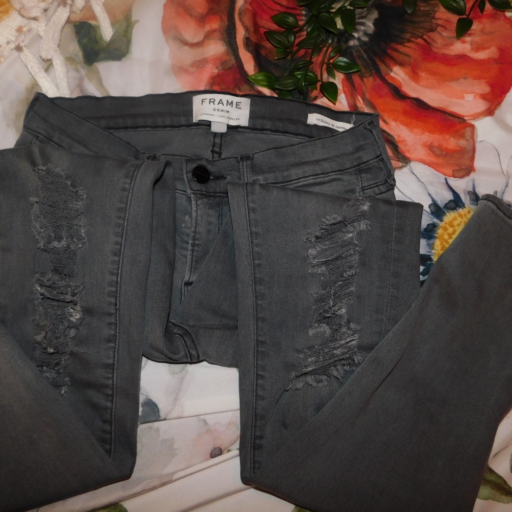 Frame Le Color distressed skinny jeans grey